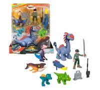 Fisher-Price Imaginext Jurassic World Rebirth Pack múltiple de Figuras | Set Jurassic World Rebirth con 1 figura humana de 7,6 cm, 5 dinosaurios, lanzador y accesorios, JFR25