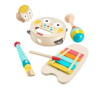 Fisher-Price Juego de instrumentos musicales para niños y niñas pequeños con instrumentos musicales de juguete, 6 piezas de madera para niños y niñas a partir de 2 años, HXT90