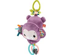 Fisher-Price Juguete de Cochecito de bebé Sing & Go Purple Monkey Musical Peluche sensorial con Arrugas y clackers para recién Nacidos Desde el Nacimiento +