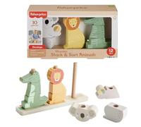 Fisher-Price Juguete de madera apilar y clasificar animales | Base de madera y 9 bloques apilables, motricidad fina y resolución de problemas, de 1 año en adelante, HXV04