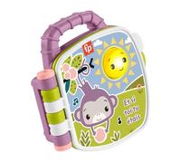 Fisher-Price Juguete Musical Libro Mono Morado, Francés | Canciones y sonidos divertidos, luces, asa de transporte, bebés y niños +6 meses, JFN05