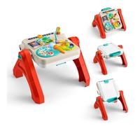 Fisher-Price Laugh & Learn Mesa de actividades 4 en 1 y caballete de arte con música educativa para niños y niñas a partir de 6 meses, versión multilingüe, JGW89