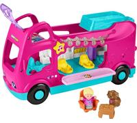 Fisher-Price Little People Barbie Little Dreamcamper Multilenguaje | Inglés, francés, español, portugués, juego de RV de simulación, 2 figuras y 3 piezas, música y luces