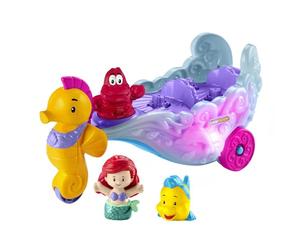 Fisher-Price Little People Disney Princess Carruaje marítimo de Ariel, set de juego que incluye carroza con música y luces y figuras de la princesa Ariel y Flounder, juguete bebé +18 meses (HMX83)