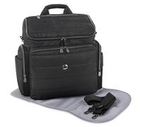 Fisher-Price Madison - Mochila cruzada y bolsa de pañales con cambiador plegable de 6 capas a juego, bolsillo aislado para botellas, bolsillo electrónico, correas para cochecito y cierre de cremallera