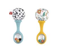 Fisher-Price Maracas Divertidas, 2 sonajeros con estampado de hojas en blanco y negro y de coloridos animales, juguete para bebés +3 meses (Mattel HMF34)