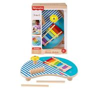 Fisher-Price Mesa de madera con 3 instrumentos de percusión, incluye xilófono, platino y güiro, fabricado en material certificado FSC, +2 años (HXT91)