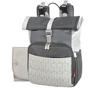 Fisher-Price Mochila para pa ales con varios bolsillos (13) color gris enrollable, con cambiador port til, correas para cochecito, toallitas, botellas, bolsillos para tabletas