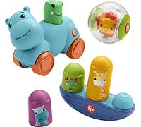 Fisher-Price Movimientos Kit de juego con bola león, cochecito hipopótamo y balancín de animales, juguete para bebés +9 meses (Mattel HFJ94)