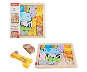 Fisher-Price Puzzle de Animales de Madera | 12 bloques de madera, motricidad fina y resolución de problemas, para preescolares a partir de 2 años, JFG10