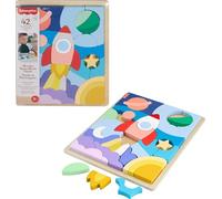 Fisher-Price Puzzle Espacial de Madera con 42 Piezas Fabricadas en Material Certificado FSC Que Forman un Cohete, Juego Inspirado en Montessori, +3 años (HXY42)