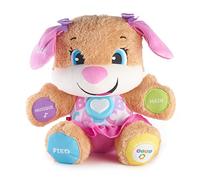 Fisher-Price Ríe y Aprende Perrita Primeros Descubrimientos, peluche interactivo con luces y sonidos, juguete bebé +6 meses, Versión: Francés, FPP52