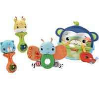 Fisher-Price Sentidos Kit de juego con mono espejo, mariposa mordedor y sonajeros de animales, juguete para bebés + 3 meses (Mattel HFJ92)