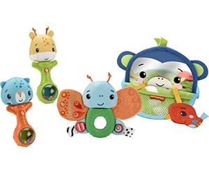 Fisher-Price Sentidos Kit de juego con mono espejo, mariposa mordedor y sonajeros de animales, juguete para bebés + 3 meses (Mattel HFJ92)