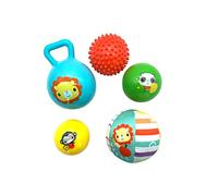 Fisher Price - Set de Pelotas y sonajero 5 en 1 - Incluye 4 Pelotas de Diferentes Texturas y Materiales y 1 Pelota sonajero - Colección Pelotas sensoriales Primera Infancia (DeQube 920D00079)
