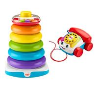 Fisher-Price Teléfono Carita Divertida (Mattel FGW66) y Pirámide Balanceante Gigante, Color Surtido (Mattel GJW15)