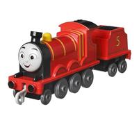 Thomas y sus amigos Locomotora James, Tren de juguete rojo con 1 vagón de carga y conectores, compatible con las pistas de vías, juguete regalo para niños y niñas +3 años, HDY62