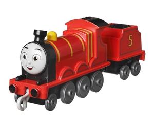 Fisher-Price Thomas y sus amigos Locomotora James, Tren de juguete rojo con 1 vagón de carga y conectores, compatible con las pistas de vías, juguete regalo para niños y niñas +3 años, HDY62