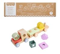 Fisher-Price Tren apilable de Madera para bebé y niño pequeño | Tren para empujar con 4 bloques de madera y 4 formas de silicona; desarrolla la motricidad fina y gruesa; +9 meses, JKH08