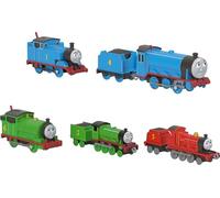 Fisher-Price Trenes de juguete Thomas y sus Amigos, 2 locomotoras metálicas grandes y 3 trenes motorizados de personajes clásicos, incluye alfombra de juego, JHF10