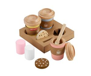 Fisher-Price Wood Set de cafetería con café para llevar | Set de juego de madera de 15 piezas con tazas y comida para juego simbólico, a partir de 3 años