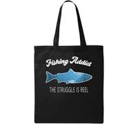 Fishing Addict The Struggle is Reel - Bolsa de algodón ecológico natural, color negro, Black, Talla única