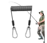 Fishing Coiled Lanyard, Stainless Steel Safety Wire, 24 Inch Telescopic Hook for Rods, Sturdy Stainless Steel Marine Accessory Heavy Duty, Anti Loss Tether for Kayak Paddles Tools, Deep Sea Fishing
