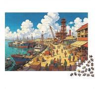 Fishing Harbor Puzzle 1000 Piezas Material Reciclado Coastal Market Puzzles for Boy & Girl Ages 6 Years Up Divertido and Challenging Juego Familiar Actividad 52x38cm/1000pcs