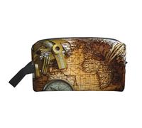 Fishing Lake Fishermen - Bolsa de almacenamiento con estampado de pescadores, kit de aseo de afeitado, bolsas de cosméticos de viaje, organizador de embalaje, bolsa portátil, Brújula y mapa del mundo