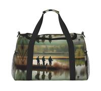 Fishing Lake Fishermen - Bolsa de lona grande de viaje para mujer, bolsa de viaje para mujer, bolsa de mano, Negro -, Talla única