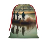 Fishing Lake Fishermen - Bolsas de regalo reutilizables con estampado de pescadores, bolsas de regalo de tamaño mediano, bolsas con cordón para regalos para Navidad, cumpleaños