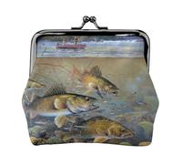 Fishing Lake Fishermen - Monedero portátil de cuero de fibra para mujer, Black, Talla única, Bolsa para monedas