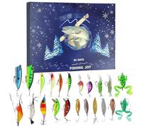 Fishing Lure Countdown Calendar, 24-Day Freshwater Angling Gear Set, Count Down to Christmas Fishing Lure Box with Hooks and Baits, for Lake Stream River Pond Use by Men, Adults, Boys, and Fathers