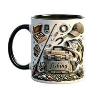 Fishing Mug, Ceramic Drink Cup Design, Porcelain Milk Beverage Holder, Stylish Coffee Tea Accessory, Practical Build for Anglers Fishermen Fathers Husbands Office Home Apartment Study Juice Wine