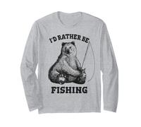 Fishing Pole Bear I'D Rather Be Fishing Funny Outdoors Manga Larga
