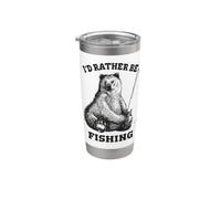 Fishing Pole Bear I'd Rather Be Fishing Funny Outdoors Vaso térmico de acero inoxidable de doble pared
