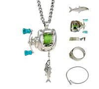 Fishing Reel Necklace, Mini Fishing Reel Necklace with Rotating Handle & Moving Line Guide for Angler Fish (Ring)