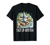 Fishing Scene Gnome Nature Graphic For Men Shut Up And Fish Camiseta