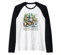 Fishing Scene Gnome Nature Graphic For Men Shut Up And Fish Camiseta Manga Raglan