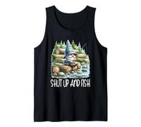 Fishing Scene Gnome Nature Graphic For Men Shut Up And Fish Camiseta sin Mangas
