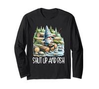 Fishing Scene Gnome Nature Graphic For Men Shut Up And Fish Manga Larga