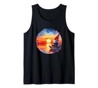 Fishing Scene Sunset Graphic For Men Fishing Grandpa Gnome Camiseta sin Mangas