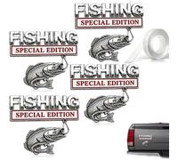 Fishing Special Edition Premium 3D Metal Vehicle Emblem Badge, Chrome Fish Hook Design Emblem Decal, 3D Chrome Fishs Hook Car Decal, Rustproof Fading-Resistant, for Truck SUV Boat Trailer (4pcs)
