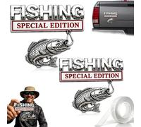 Fishing Special Edition Premium 3D Metal Vehicle Emblem Badge, Chrome Fish Hook Design Emblem Decal, 3D Chrome Fishs Hook Car Decal, Rustproof Fading-Resistant, for Truck SUV Boat Trailer (2pcs)