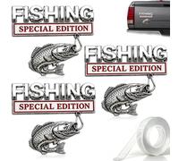 Fishing Special Edition Premium 3D Metal Vehicle Emblem Badge, Chrome Fish Hook Design Emblem Decal, 3D Chrome Fishs Hook Car Decal, Rustproof Fading-Resistant, for Truck SUV Boat Trailer (3pcs)