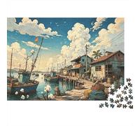 Fishing Village Puzzle 1000 Piezas Recycled Vintage Seaside Puzzles para Niño y Niña Juego Padre-Hijo Props Developing Boy & Girl‘s Intelligence Educational 38x26cm/1000pcs