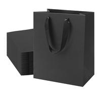FISHLONO Bolsas de regalo negras con asas, bolsas de regalo medianas de 8 x 5 x 10 pulgadas, bolsas de papel kraft negro para bodas, compras, fiestas, cumpleaños, negocios, baby shower (20)