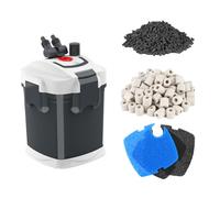 Fishnanny Filtro externo para peceras ultra silencioso, recipiente de filtro externo para acuario con medios de filtro, cartucho de filtro de acuario incluye esponja, biobola, carbón activado, 45 W