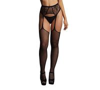 Fishnet and lace garterbelt stockings - Black - O/S