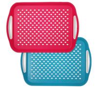 Lote de 2 - Bandejas Antideslizantes - Superficie Interior y Exterior Antideslizante - Bandeja de plástico Rectangular 40,5 x 29 x 5 cm - Ideal para la Cocina, Servir Las Comidas - Azul y Rosa